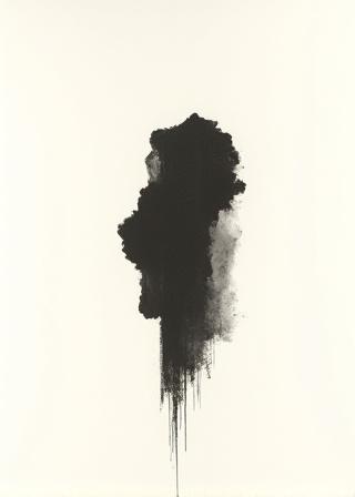 Bold black ink stroke on white washi paper